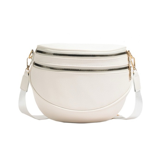 Stylish White Crossbody Bag with Gold Zippers - Picture 6 of 6